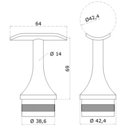 Držiak madla pevný na trubku ø 42,4 mm, brúsená AISI 304 Držiak madla pevný na trubku ø 42,4 mm, brúsená AISI 304